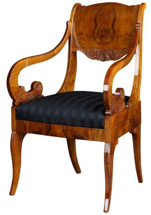 generisch Stilwohnen Biedermeier Stuhl aus Nussbaum | Originaler Nachbau als hochwertige Handarbeit | Polsterstuhl aus Nussholz massiv & Furnier | Esszimmer-Stuhl Holzstuhl mit Federkern-Polsterung