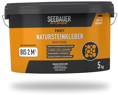 SEEBAUER diy® Marmor- und Natursteinkleber | Für Marmor, Naturstein und Kunststeinplatten| Weißer Natursteinmörtel | Für Heizestrich geeignet | Wiederverschließbar (5 kg)