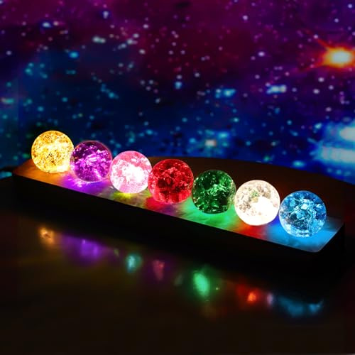 7 Bunte Kristallkugel Nachtlicht, Glaskristallkugeln mit LED Holzsockel, 7 Farben von Kristallkugeln Buntes, Fantasy Bunte Glaskugel, Kristallkugeln Heilkugeln Kristallkugel Nachtlicht für Ornamente