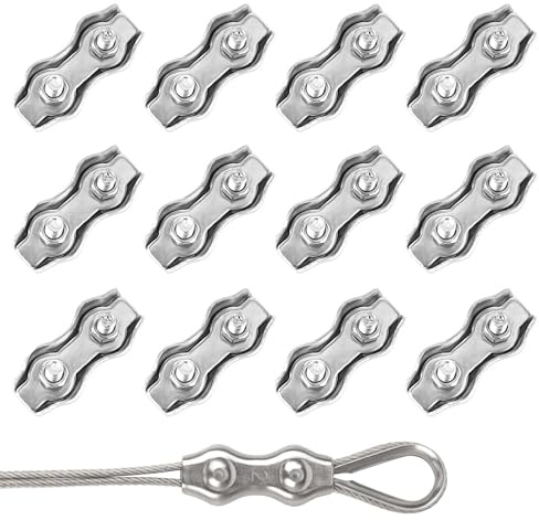 Rybtd Wire Rope Grips 12 PCS Duplex Wire Clamp 2mm 304 Stainless Steel M2 Duplex Clamp,Wire Rope Clamp for Wire Rope 1mm Steel Rope Clothesline Tensioner Awning Fixed Temporary Fences Winch Ropes