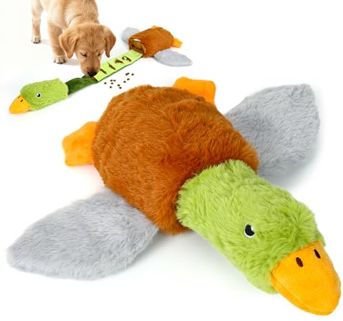 DULZILUZID Plüsch-Hundespielzeug Unzerstörbar, weiches Schnüffelspielzeug, interaktives Spielzeug für Hunde zum Verstecken von Futter, zur Zahnreinigung, zum Geruchstraining und für Knisterspaß, Ente