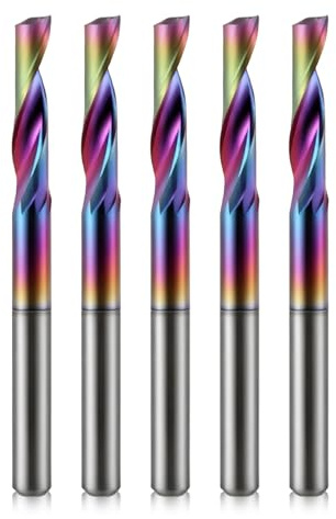 CNC Single Flute Router Bits 1/8 Inch Shank,3.175mm Cutting Dia,12mm Cutting Length,Solid Tungsten Carbide Alloy End Mill, DLC Coating Milling Cutter for Aluminium(3.175x12mm,5PCS)