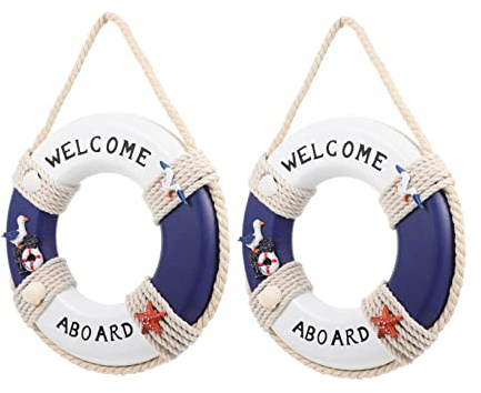 LIGHTAOTAO 2 Stück Mediterraner Holz Rettungsring Marineblau Dekorativer Schwimmring für Pool Strand und Haus Vielseitige Wand und Türdekoration für Bar Garten