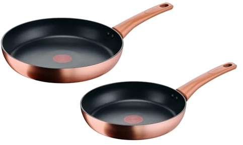Lagostina Rosé, Set 2 Padelle Antiaderenti Ø 24/28 cm, Colore Oro Rosa | Rivestimento Titanium, Indicatore di Calore Thermo-Signal, Manico Rivettato, Compatibile con Induzione