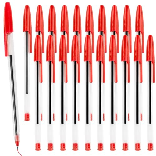 MOTIBACK Kugelschreiber 20 Stk Super Haltbar Kugelschreiber Kuli Set Kulli Transparenter Stiftschaft für Einfaches & Weiches Schreiben für Büro,Schule und Zuhause Schreib(Schwarz) (20, Rot)