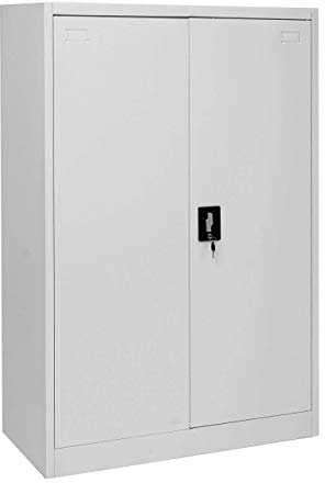 PROREGAL Aktenschrank HxBxT 140x90x40cm 2 Türen abschließbar Metall GrauStahlschrank Büroschrank Schrank Arbeitszimmer Büro Vorratsraum