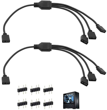 2 Piezas Cable RGB Divisor 1 a 3, Splitter ARGB 5V 3 Pines, Extensión RGB Direccionable Compatible con Ventiladores, Tiras LED y Refrigeración de PC, Accesorio para Placa Base ASUS MSI Gigabyte ASRock