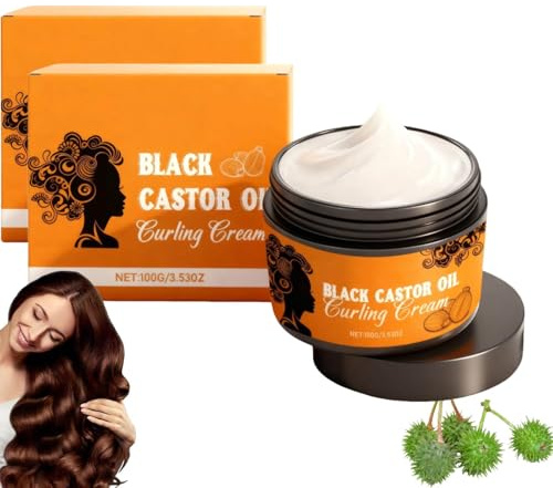Black Castor Oil Curling Curling Cream, Lockencreme, Curling ream, Curl -Verbesserungscreme,mit Schwarze Rizinusöls, Bond Building Strength Treatment für Schwaches, Geschädigtes Haar (2PC)