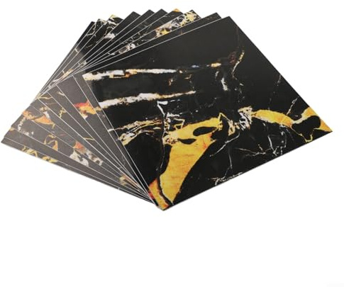 Set di 10 adesivi per piastrelle effetto marmo nero e oro, autoadesivi, impermeabili e oleorepellenti, in PVC, per pareti e pavimenti, per cucina, bagno, scale, ristrutturazione casa, 15 x 15 cm o 20
