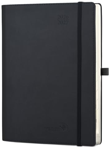 POPRUN Lehrerkalender 2026 2027 Softcover ca.A4(21 x 29,7cm) auf Deutsch | Lehrerplaner für Lehrerinnen und Lehrer,mit Monatliches Register,Schulplaner mit PU-Leder,für die Unterricht(Schwarz)