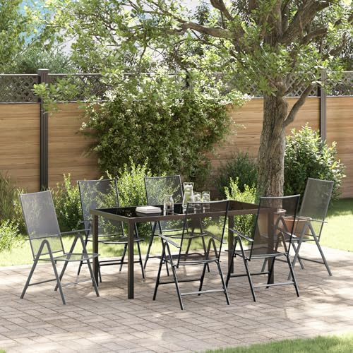 IBUQDDV 7-teiliges Gartentisch-Set Anthrazit Stahl mit stapelbaren Gartenstühlen und Verstellbarer Rückenlehne für Terrasse Garten Outdoor-Bereich