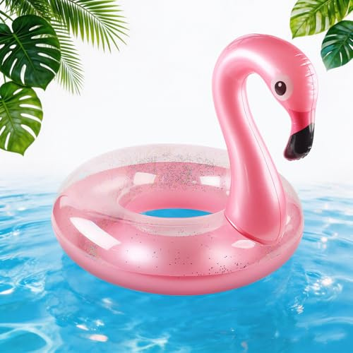 Yisscen Aufblasbar Flamingo Schwimmring, 90cm Aufblasbarer Schwimmreifen, Glitzer Rosa Pool Schwimmring, Sommer Schwimmhilfe Wasserspielzeug für Sommerparty, Erwachsene, Kinder Schwimm Pool Ring