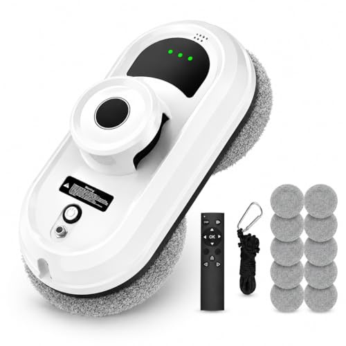 Window Cleaner Robot, 5600Pa Strong Suction Automatic Glass Cleaning Robot with Smart Path Planning & Edge Detection, Anti-Fall System with 4m Safety Rope, for High Windows, Tile & Mirrors