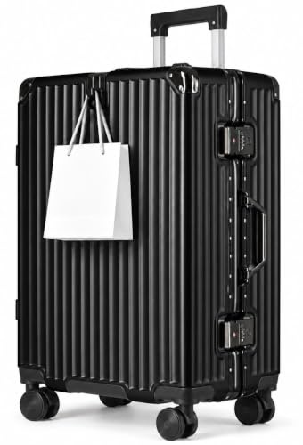 It’Go Aluminium Rahmen Koffer Groß XL (91L) Hartschalenkoffer Reisekoffer Handgepäck Trolley Schwarz