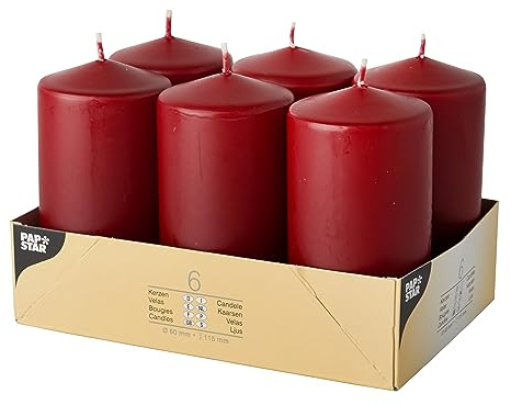 6 Stumpenkerzen Ø 60 mm · 115 mm bordeaux (4 x 6 = 24 Stück)