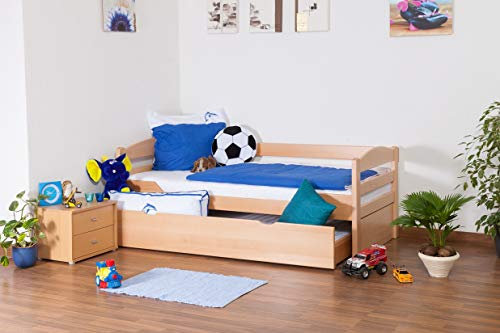 Kinderbett/Jugendbett Easy Premium Line K1/h/s inkl. 2. Liegeplatz und 2 Abdeckblenden, 90 x 200 cm Buche Vollholz massiv Natur