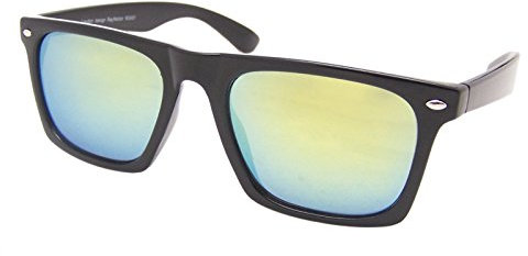 Sqaure Flat Retro Sonnenbrille Brille 50er Jahre Flach style RAY244 (GELB-GRÜN VERSPIEGELT)
