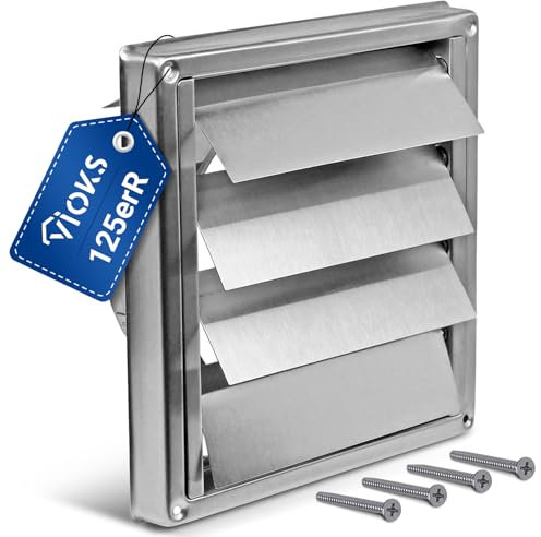 VIOKS 125mm Edelstahl Lüftungsgitter Lamellengitter Lüftung für Lüftungsrohr 125mm - Lüftungsgitter mit Beweglichen Lamellen für Klimaanlage Abluft Dunstabzug Wanddurchführung & Dunstabzug Klappe