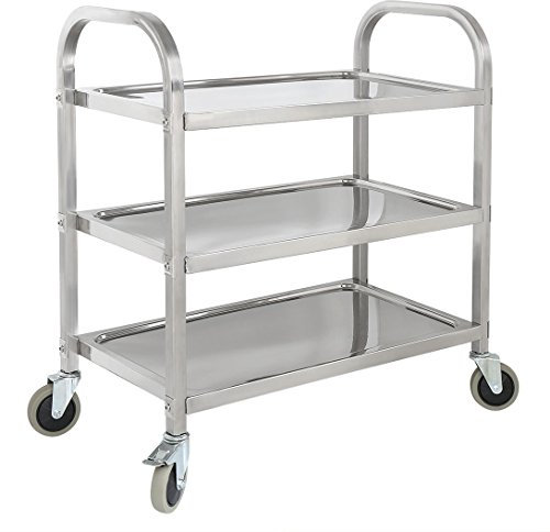 HAHAHA AH Carrello di Servizio da Cucina con 4 Ruote, Carrello Portavivande scaffale in Acciaio Inox a 3 Ripiani, Argento, 72 x 40 x 82 cm