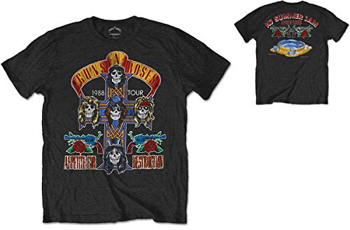 Rockoff Trade Guns & Roses Men's Guns N' Roses NJ Summer Jam 1988 with Back Printing Regular Fit Crew Neck Short Sleeve T - Shirt, Black (Black Black), X-Large