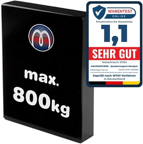 Quadermagnet Neodym Magnet-Quader Extra Stark - Haftkraft bis 800kg - Starke Blockmagnete - Rechteckige NdFeB Magnete, Größe: 111x89x20mm, Epoxid - 800kg Haftkraft