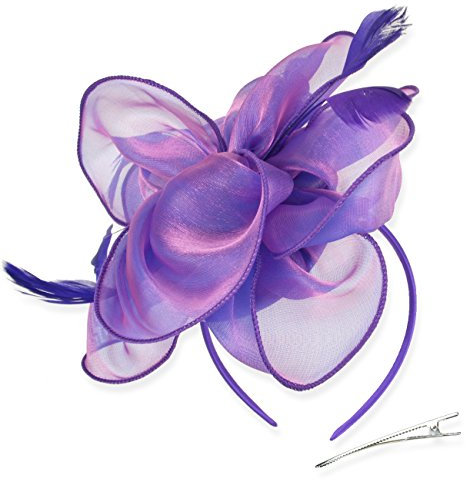 DRESHOW Damen Fascinators Hut Cocktail Party Tee Kopfbedeckung Blume Mesh Organza Bänder Federn auf Einem Stirnband