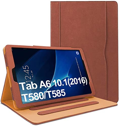 Danycase Case for Samsung Galaxy Tab A 10.1 SM-T580/T585, PU-Leather Folio Case Cover for Galaxy Tab A 10.1 Inch SM-T580 T585 2016 Vesion,with Document Card Pocket,Multiple Viewing Angles(Brown)