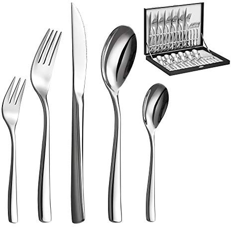 Velaze Besteck Set 12 Personen, 60 Stück Besteck aus rostfreiem Edelstahl, Besteckset mit Geschenkbox inkl. 12*Messer/Gabeln/Löffel/Kaffeelöffel, Spülmaschinefest