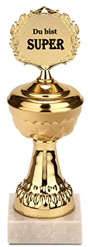 BRUBAKER Pokal - goldene Trophäe mit Marmorsockel - Geschenkidee - Motiv: Du bist super