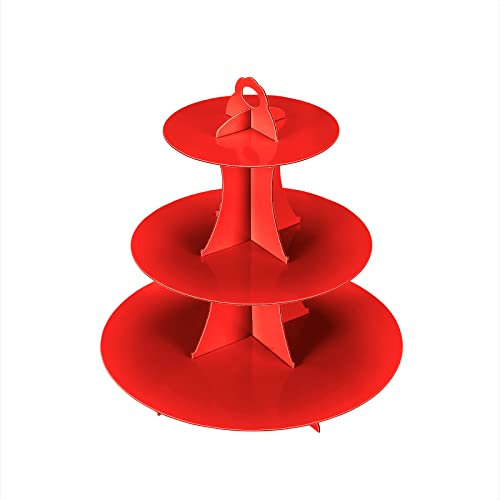 YLDW 3-Tier Cupcake Stand, Cake Stand holder, Tiered DIY Cupcake Stand Tower for Dessert Table Displays, Birthday Theme Party Favors Decoration, Floral Tea Party, 12 W x 12.8 H, Red