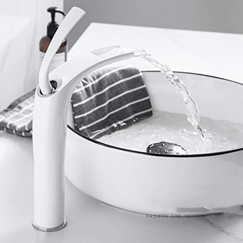 Cascata rubinetto caldo e Rame LAVABO Bacino fredda mano piena bagno privato servizi igienici Single Hole Nordic rubinetto nero/rosa/bianco (Color : White)
