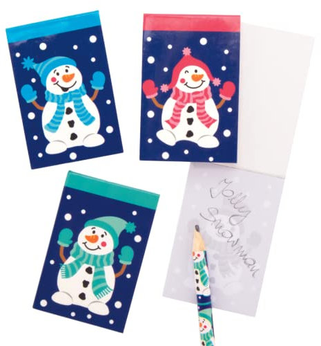Baker Ross AX438 Schneemann Weihnachten Notizblöcke - 12 Stück, Festliche Künstler- und Bastelbedarf zum Basteln und Dekorieren zur Weihnachtszeit