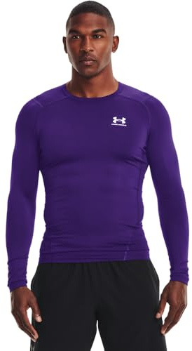 Under Armour Armour HeatGear Compression Long-Sleeve T-Shirt Camicia, Viola (500)/Bianco, 4XL Uomo