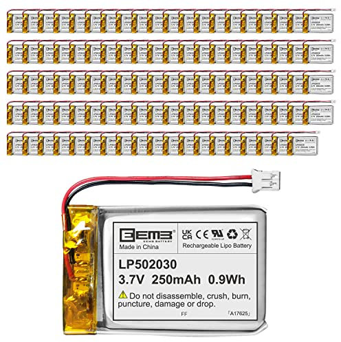 EEMB Lithium Polymer Akku 3,7 V 250mAh 502030 Wiederaufladbarer Lipo-Akku mit JST-Anschluss für VXI Blue Parrott – bestätigen Sie die Polarität des Geräts und des Anschlusses vor dem Kauf(100)