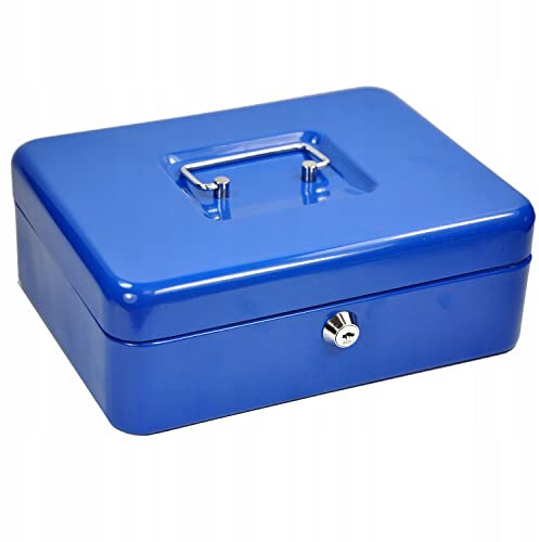 ProfitPlanet® 4-12 Petty Cash Tin Metal Money Safe Box with Lock 2 Keys | Safety Lockbox Security Moneybox | Small Medium Large (12, Blue)