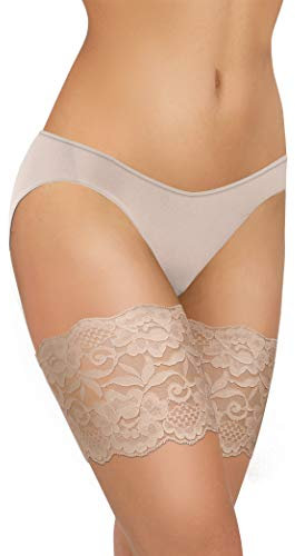 sesto senso Oberschenkelbänder Spitze Sexy Elastische Anti-reibung mit 4 Silikonstreifen hautfarben Beige 60-65 M
