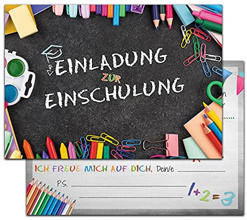 Einschulung Einladungskarten | 12er Set Einladungen zum Schulanfang | DIN A6 Einladungskarten 1. Schultag für Jungen & Mädchen | 14,8 x 10,5 cm