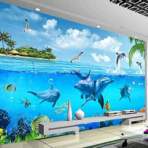 BYSQX Fototapete Tapete Wanddeko Blau Meer Delfine Unterwasserwelt Junge Schlafzimmer Tapete Kinderzimmer Tapete Mädchen Zimmer Wanddekoration Benutzerdefinierte Tapete Wandbild 350 X 256 cm
