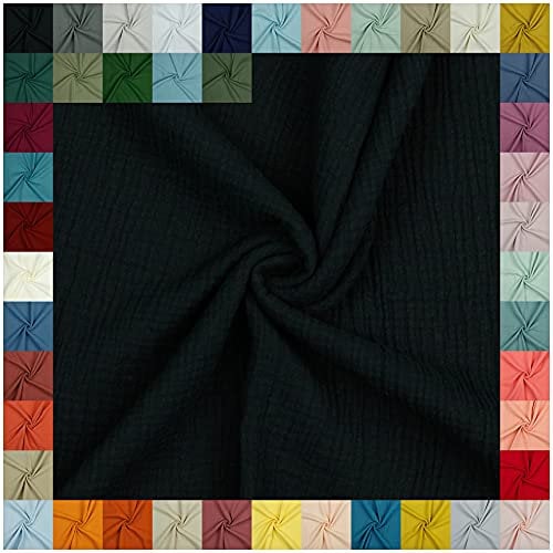 VmG-Store Double Gauze Musselin Stoff Tex zertifiziert Uni Meterware über 40 Farben 100% Baumwolle (001 | Schwarz, 200 x 135cm)