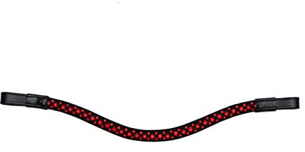 Equipride Stirnband für Zaumzeug, kurvenförmig, mit Strasssteinen, Rot (schwarzes Leder, Pony (35,6 cm)