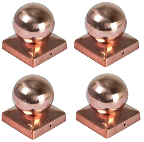 Pfostenkappen Kugel 90x90 mm 4er Set Kupfer Zaunkappen Metall Pfahlkappen | BURI Pfostenkappen wetterfest mit Kugelkopf als Zierkappen für Vierkantpfosten und langlebigen Korrosionsschutz am Zaun