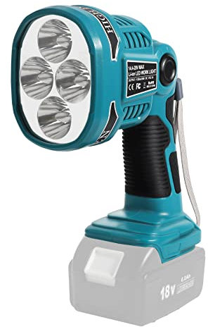 YEX-BUR LED-Licht für Makita 14,4V-18V Lithium-Ionen-Akku BL1860 Kabellose LED-Arbeitsleuchte Taschenlampe 12W 1120LM Baustellen-Taschenlampe mit 5V 2.1A USB-Anschluss 110 Grad schwenkbarer Kopf