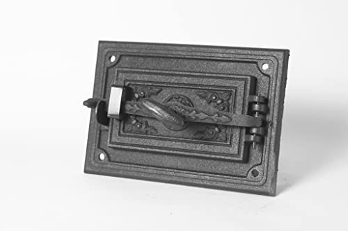 SEZAM Ofentür aus Gusseisen für Feuerstellen mit Dichtschnur - mit Türriegel, Brotofentür - Steinofentür - Holzofentür 23 x 7 x 32,5 cm - rechteckig, grafitfarben bemalt