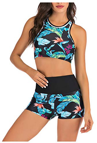 Yoofeiduoduo Bikini Sets Badebekleidung Sommer Damen Plus Size Badeanzüge Drucken bauchfreies Oberteil mit Shorts Frauen Zweiteiliger Bedruckter Beachwear Schwimmanzug Strandbikini Übergröße, Blau, S