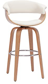 Miliboo Design-Barhocker drehbar weiß mit hellem Holz H 67 cm OKTAV