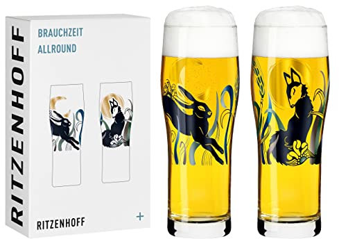 RITZENHOFF 3781001 Trinkglas universal 600 ml - Serie Brauchzeit Nr. 1, 2 Stk. mit abgestimmtem Motiv - Made in Germany