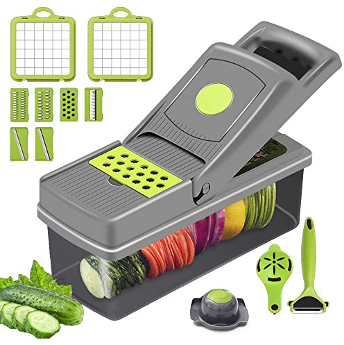 Vegetable Choppers, LASIEYO 14 in 1 Vegetable Slicer Onion Potato Chopper Manual Multifunctional Food Cutter Dicer Machine with Food Container Egg Separator Peeler