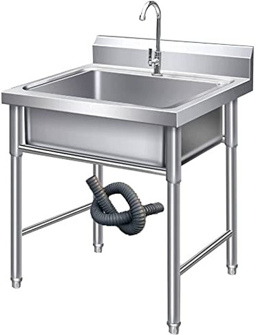 Usknxiu Évier INOX 1 bac Evier extérieur Professionnel, Meuble sous Vasque avec Robinet (60cm)