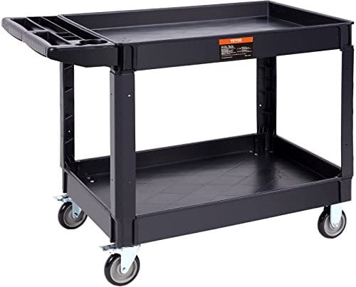 VEVOR Carrello di Servizio 116x65x85cm Carrello a Mano Multiuso 2 Ripiani Capacità Totale 250kg, Carrello a Portata con Ruote Girevoli 360° 2 Ruote con Freni, Carrello Portaoggetti da Garage Giardino