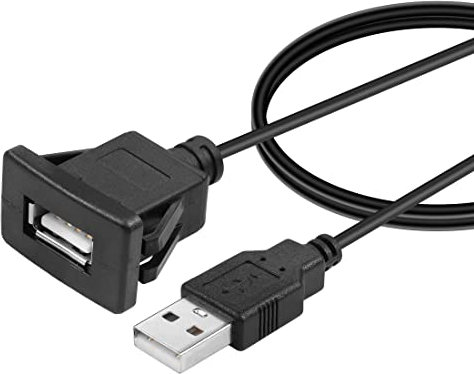 YACSEJAO USB Square Flush Mount Cable USB 2.0 Single Port Dashboard Panel Dash Mount Extension Cable with Buckle for Car Motorcycle Boat, 1m